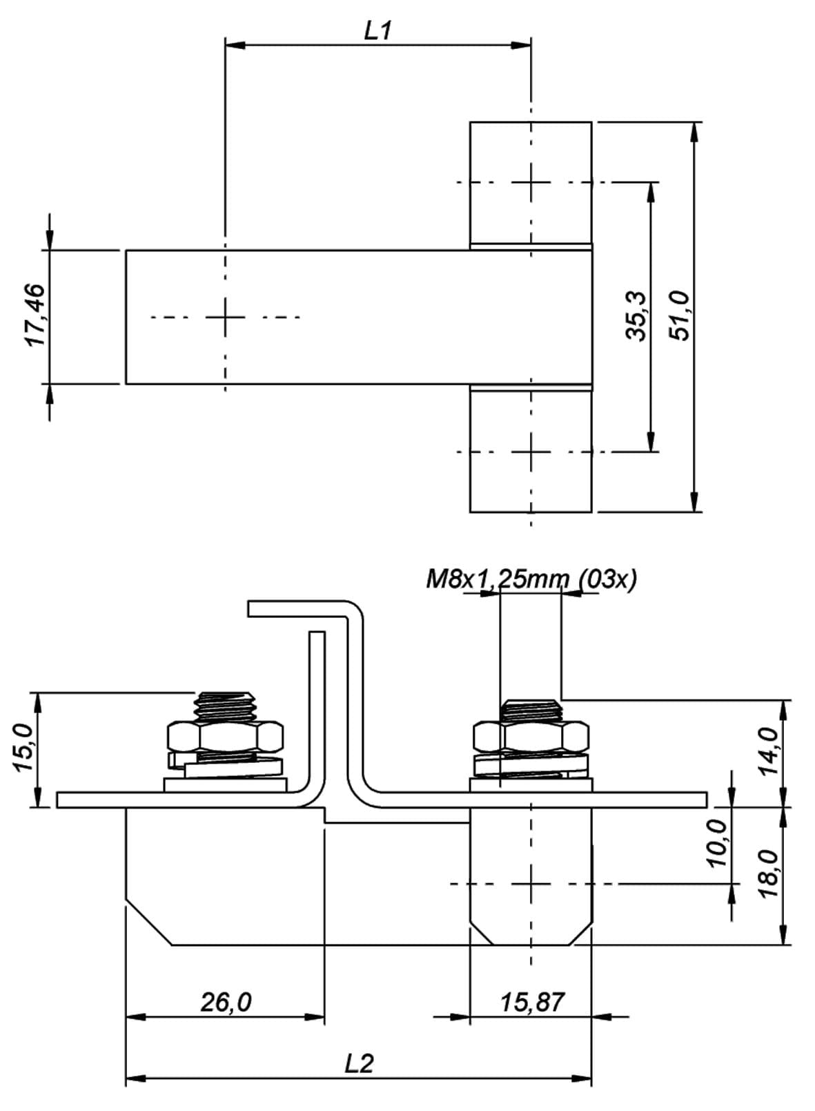 Dobradiça Externa Usinada Tripla Tipo DEU-1610T29 / 1610T40 - Imagem 3
